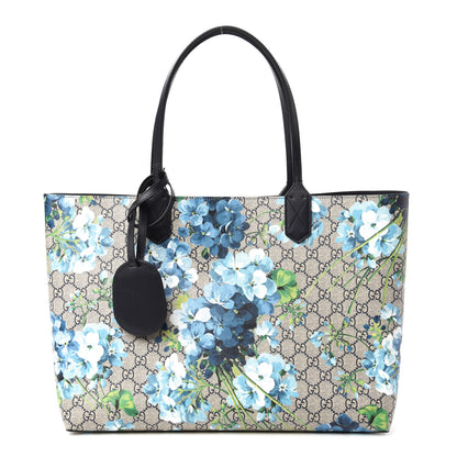 Gucci GG Supreme Monogram Blooms Medium Reversible Tote Beige Blue Navy 1 of 15