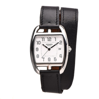 Hermes Stainless Steel Barenia 33mm Cape Cod Tonneau Double Tour Quartz Watch Noir 1 of 7