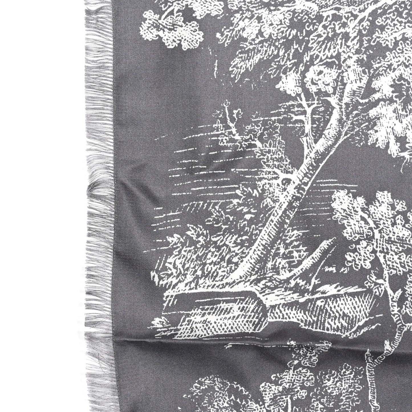 Silk Reverse Toile De Jouy Scarf Grey