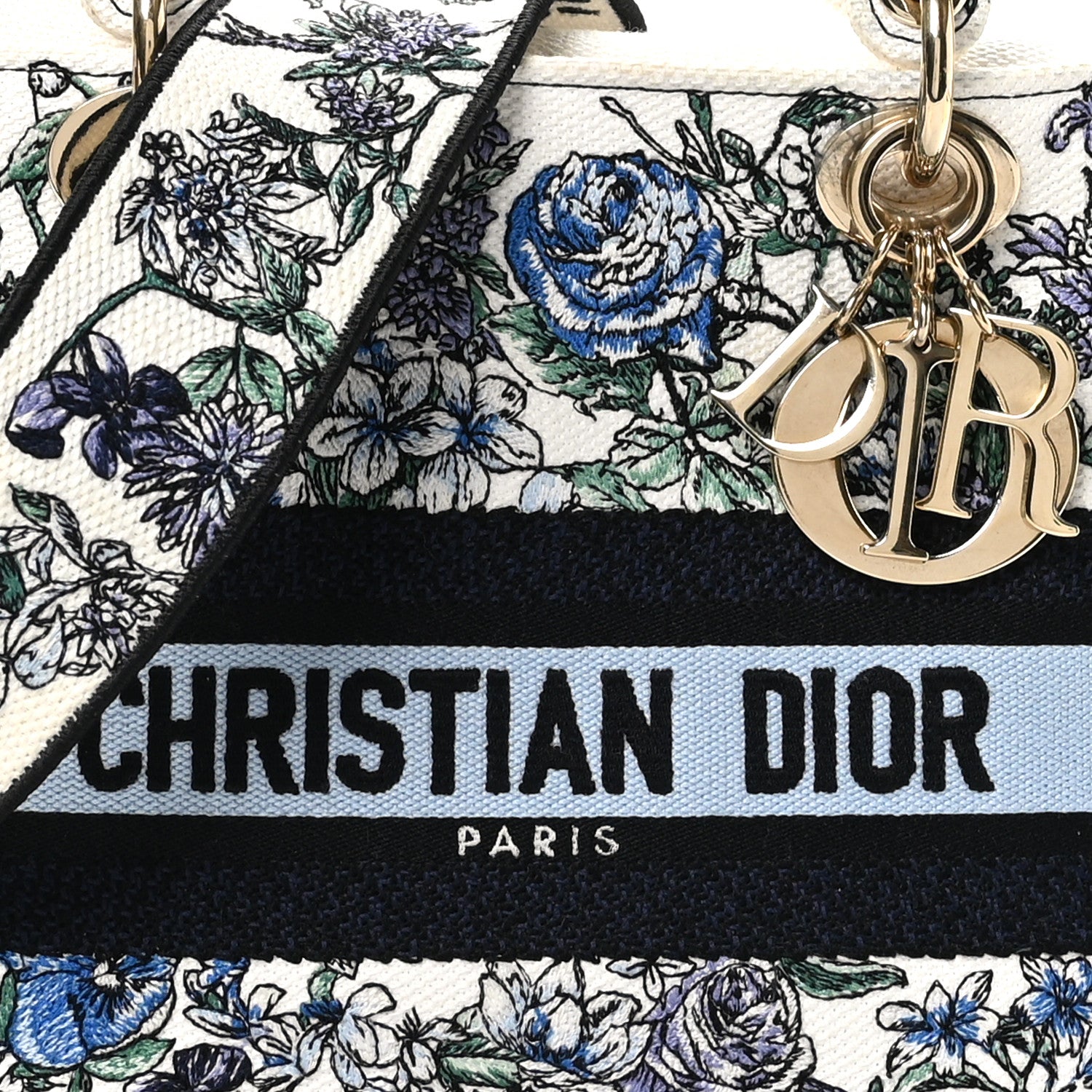 Christian Dior Canvas Embroidered Print Medium Lady D-Lite Blue Multicolor 8 of 11