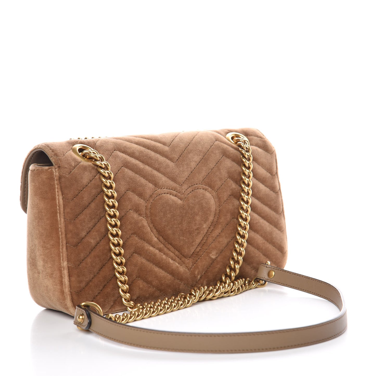 Velvet Matelasse Small GG Marmont Shoulder Bag Taupe