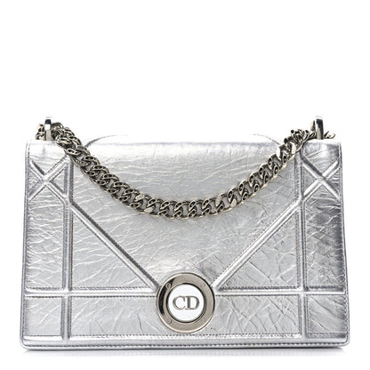 Christian Dior Metallic Crinkled Lambskin Medium Diorama Flap Bag Silver 1 of 9