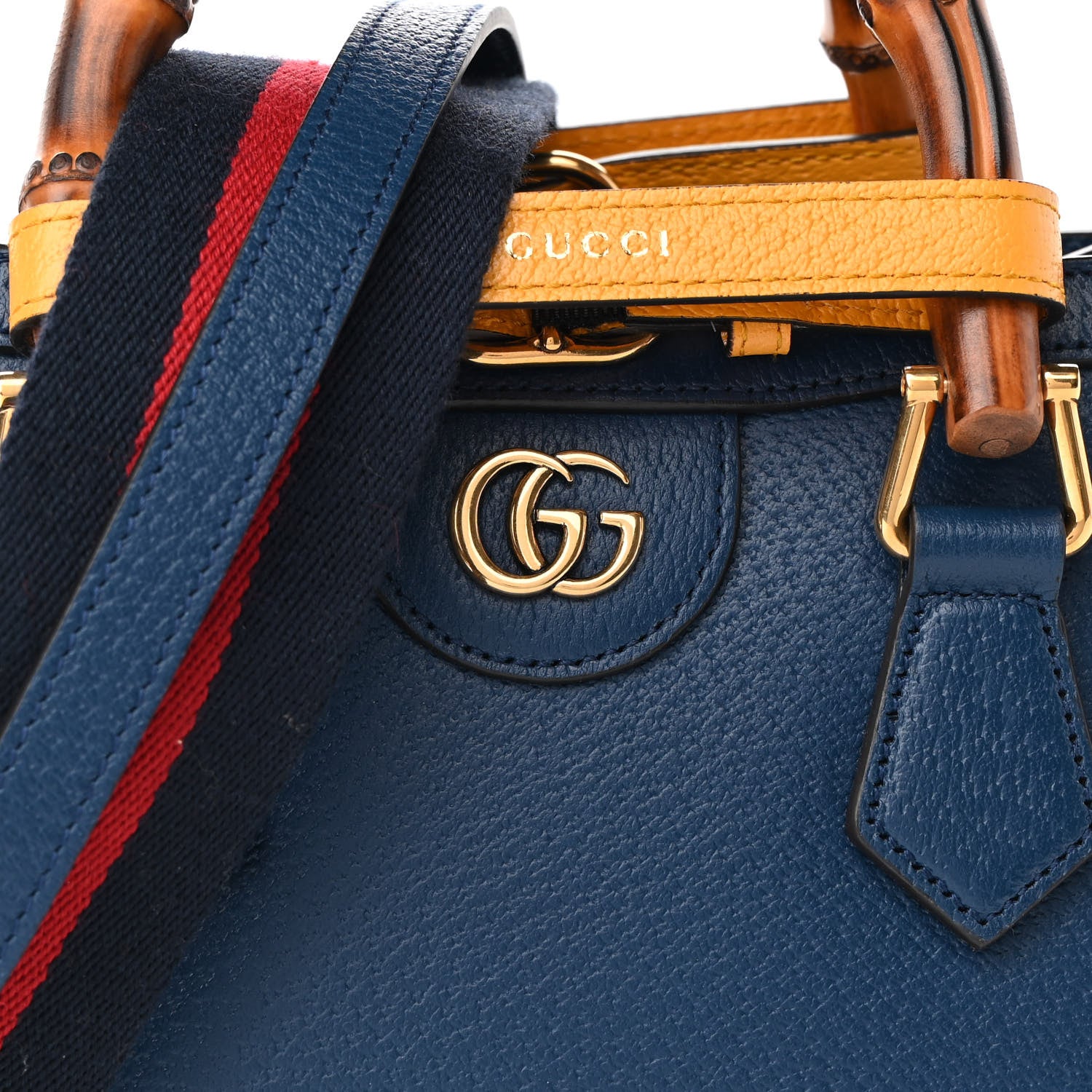 Gucci Textured Dollar Calfskin Web Mini Diana Tote Bag Royal Crop 7 of 8