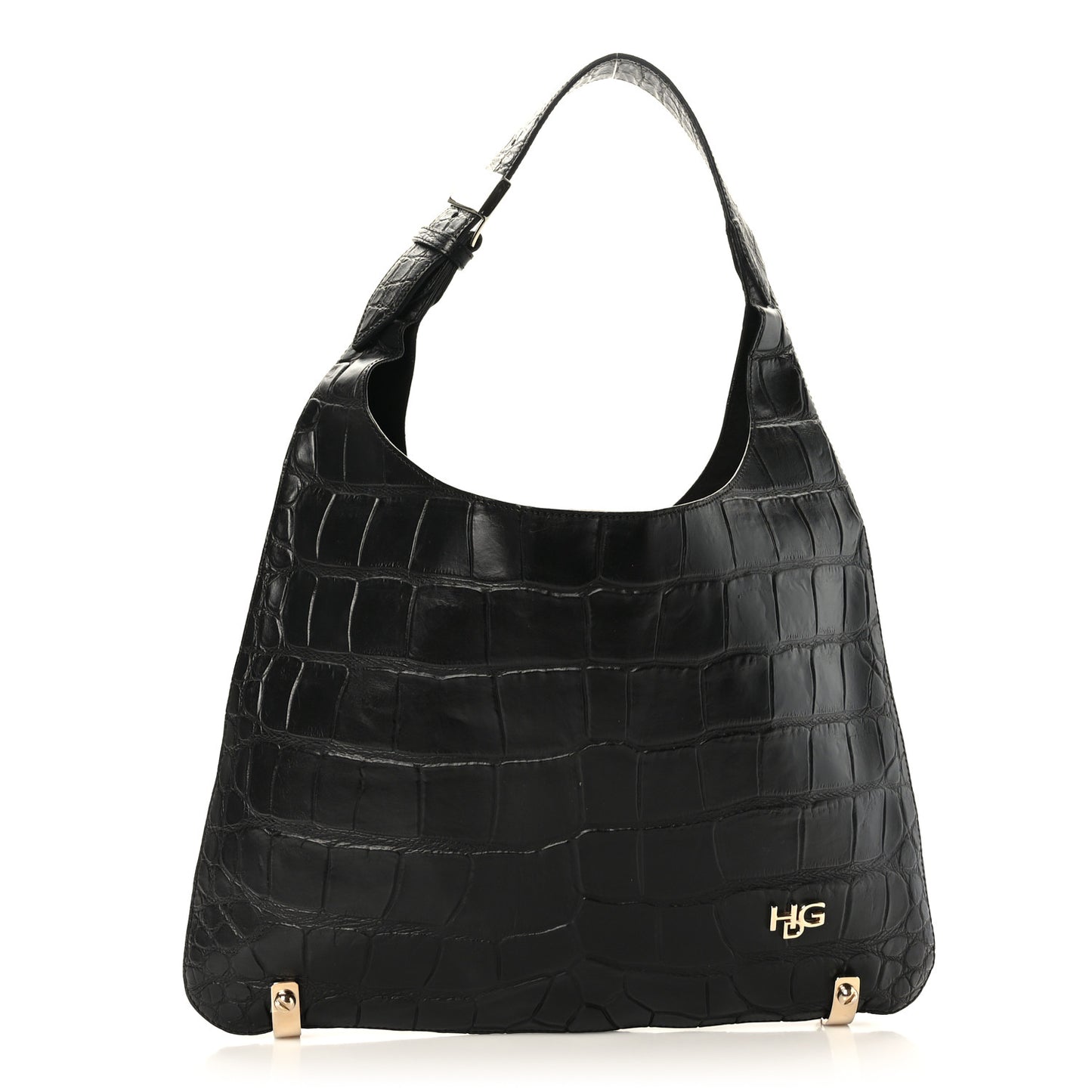 Calfskin Crocodile Embossed Small HDG Hobo Bag Black