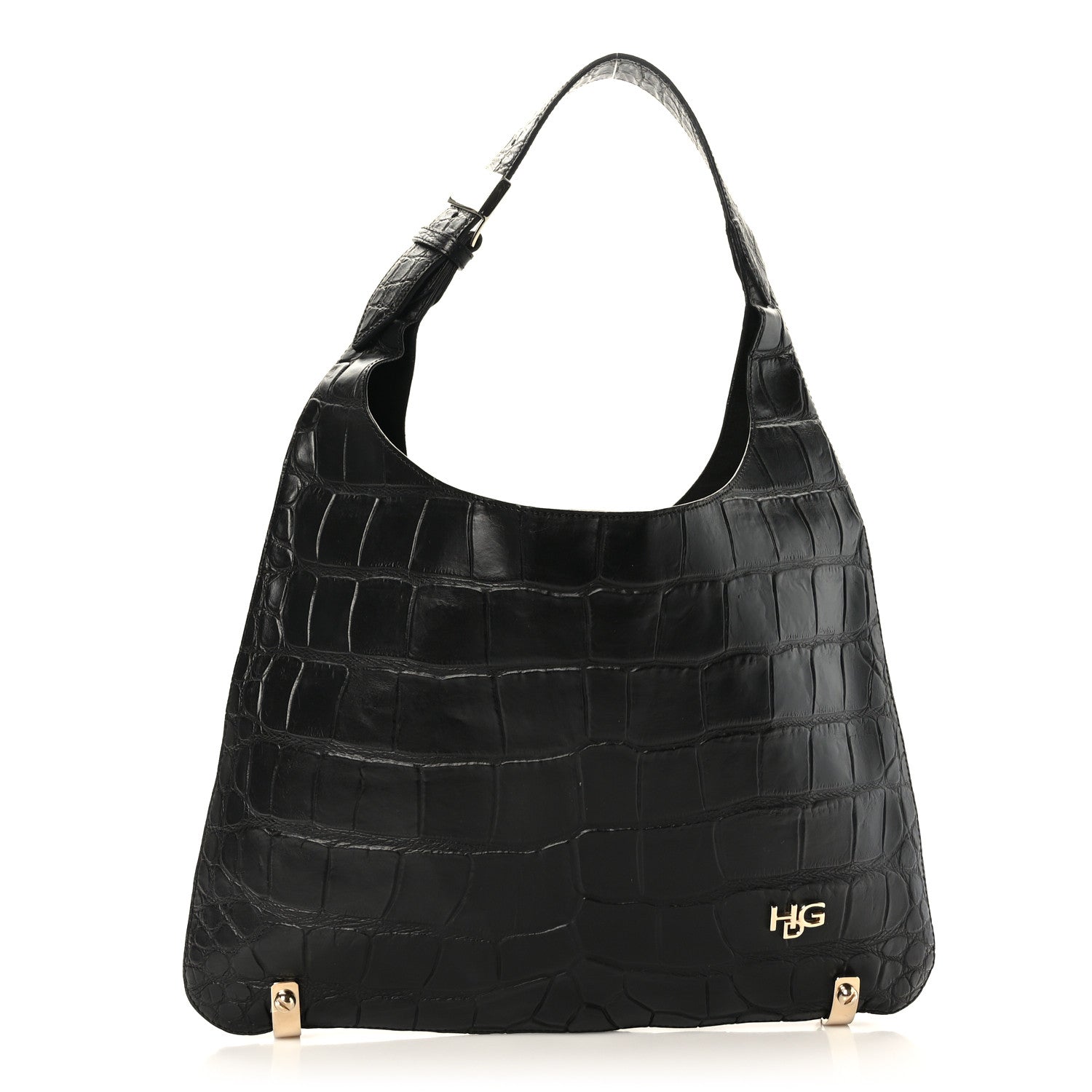 Givenchy Calfskin Crocodile Embossed Small HDG Hobo Bag Black 1 of 7