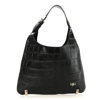 Givenchy Calfskin Crocodile Embossed Small HDG Hobo Bag Black 1 of 7