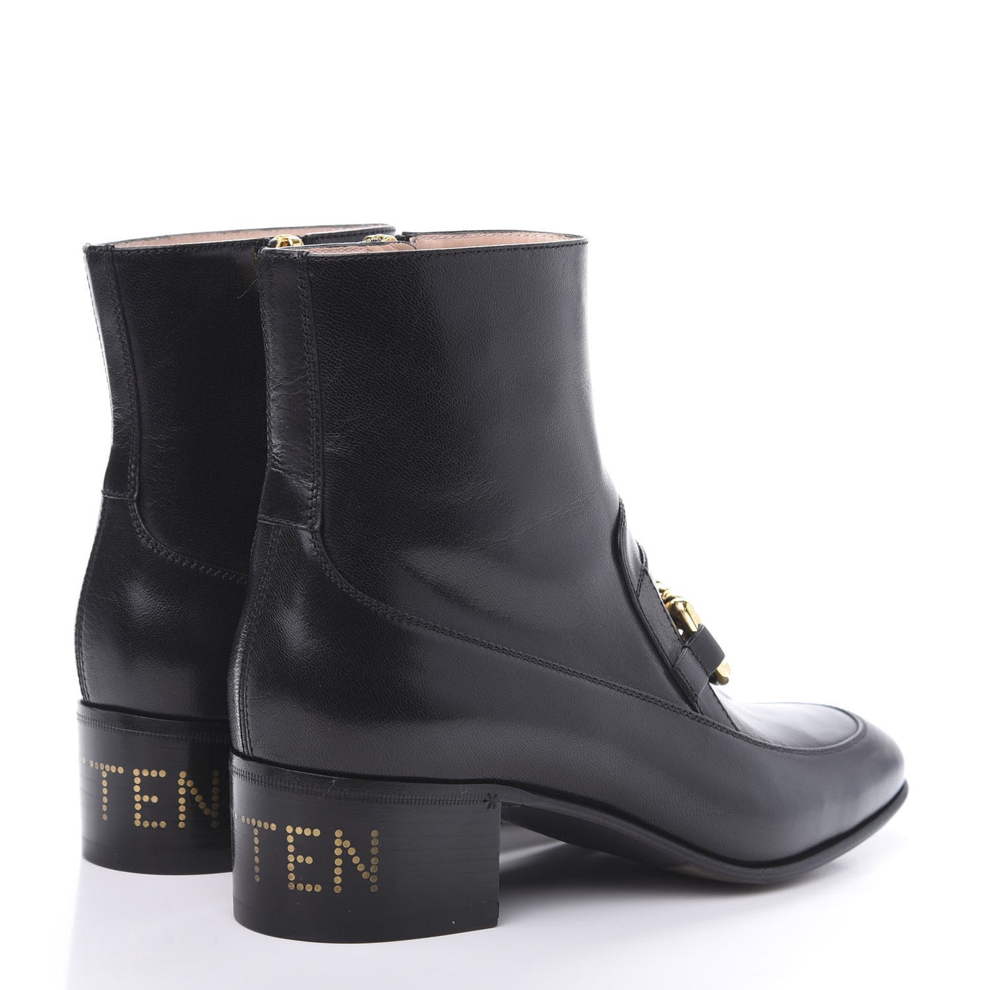 Goatskin Kitten Chain Horsebit Ankle Boots 38.5 Black