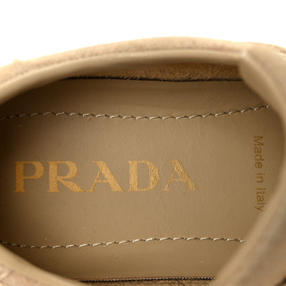 Prada Suede Triangle Womens Downtown Low Top Sneakers 37 Ecru 8 of 9