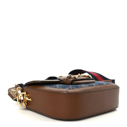 Gucci New Denim GG Monogram Dollar Calfskin Web Mini Horsebit 1955 Shoulder Bag Blue Tea Cuir Epilog 4 of 13