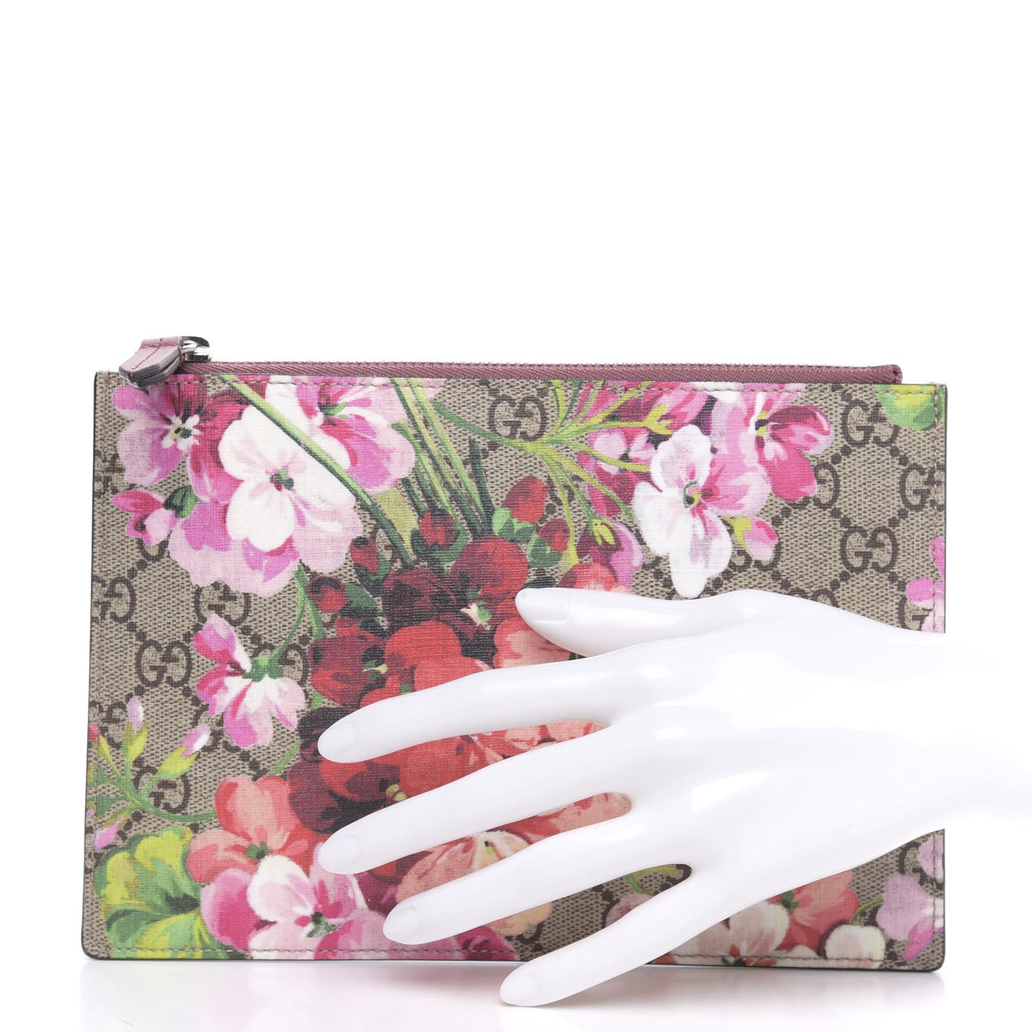 GG Supreme Monogram Blooms Small Zip Pouch Beige Multicolor Dry Rose