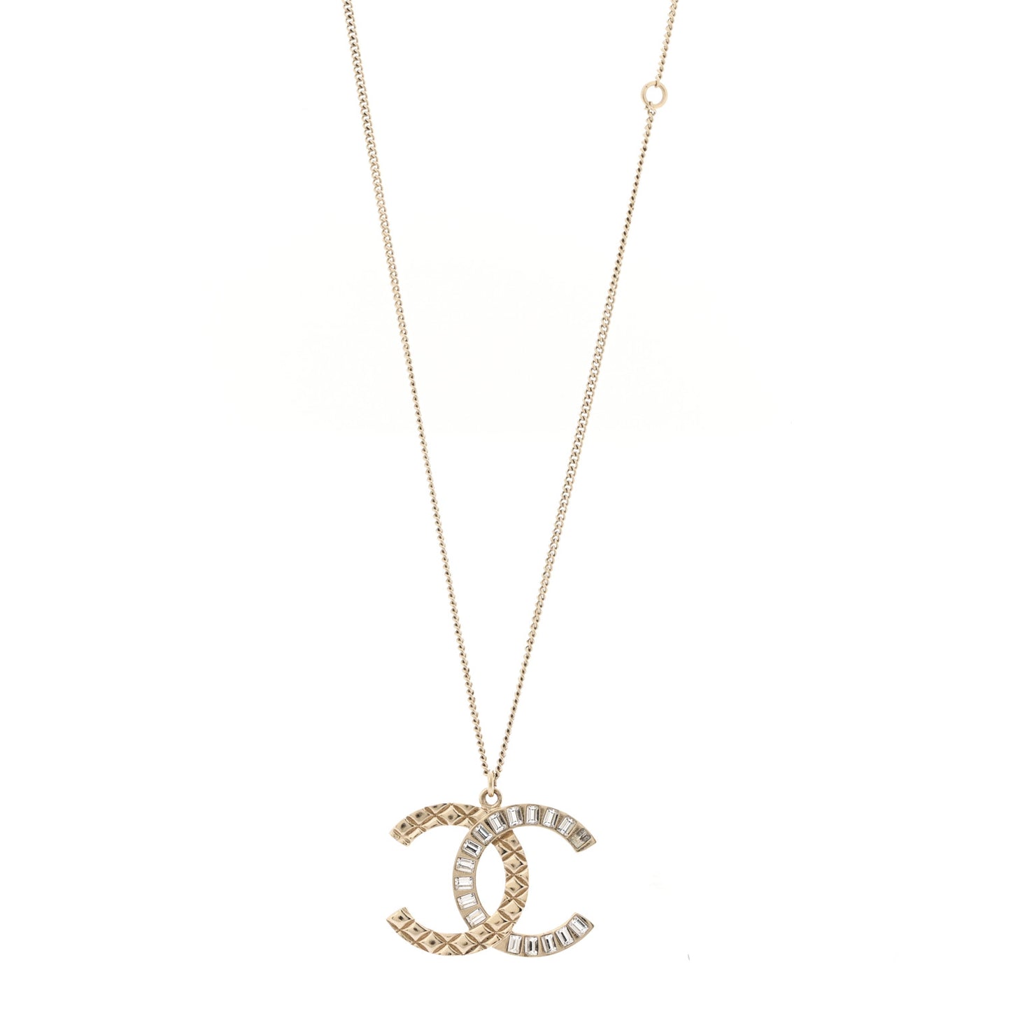 Baguette Crystal Quilted CC Pendant Necklace Gold
