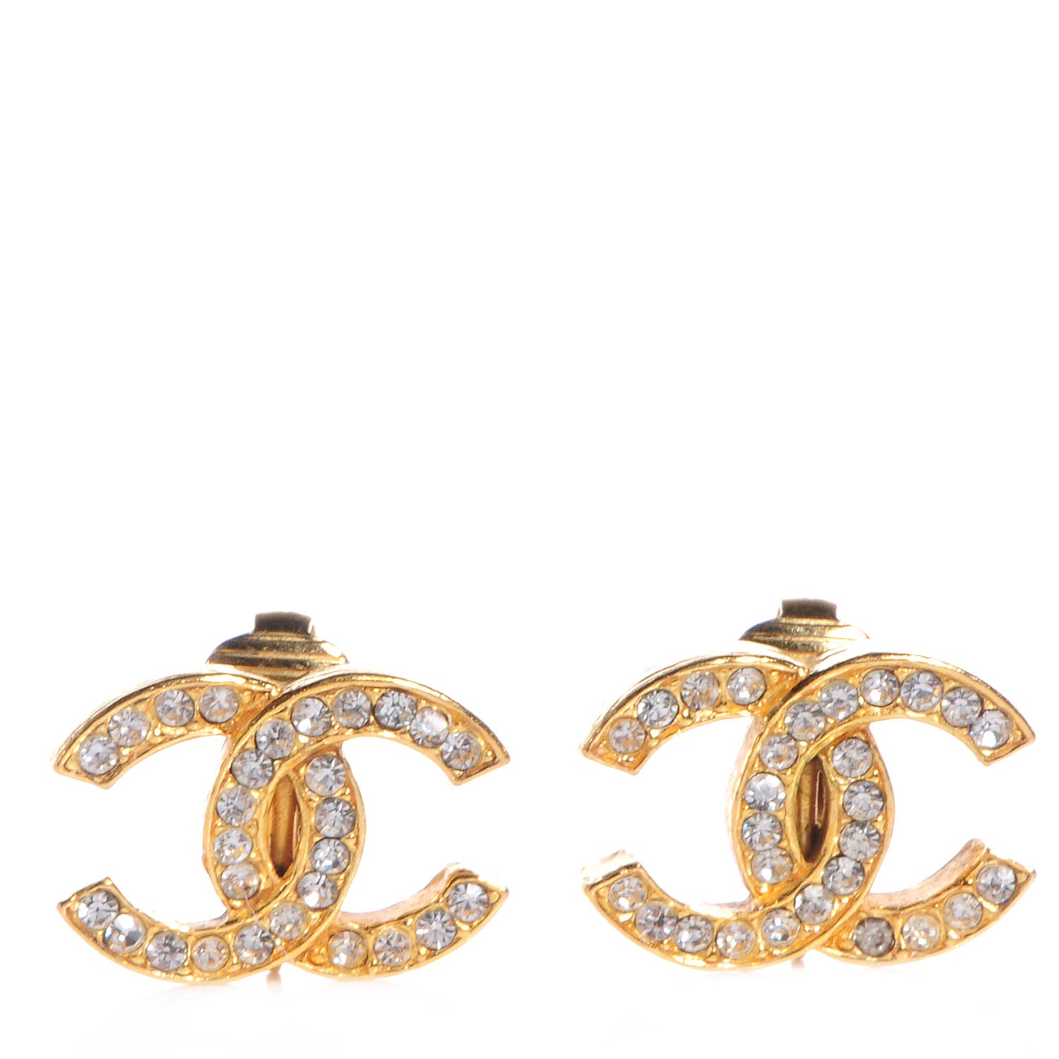Chanel CC Crystal Clip On Earrings Gold 1 of 4