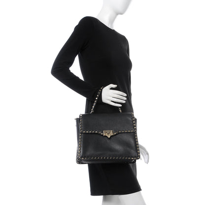 Valentino Garavani Grained Calfskin Rockstud Top Handle Flap Shoulder Bag Black 3 of 10