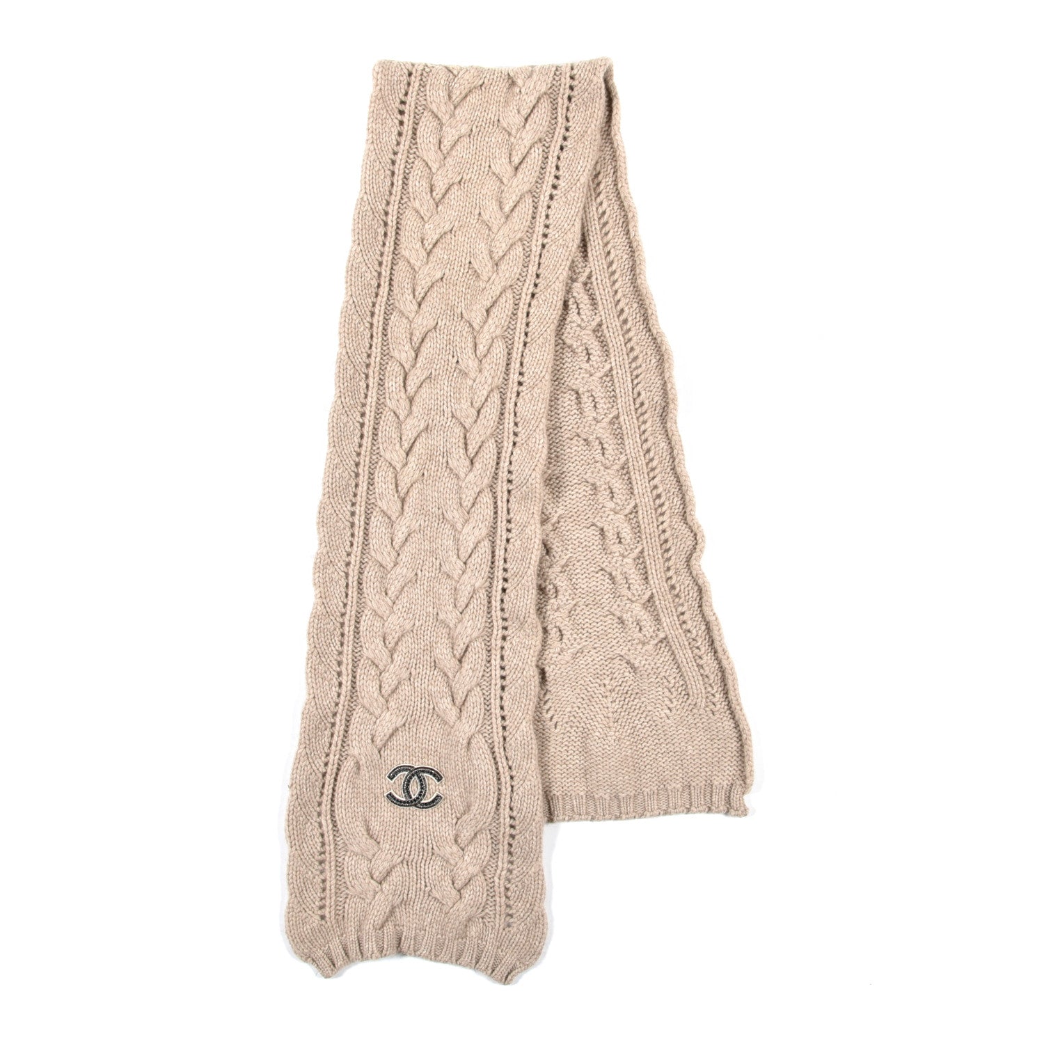 Chanel Cashmere Knit CC Scarf Beige 2 of 5