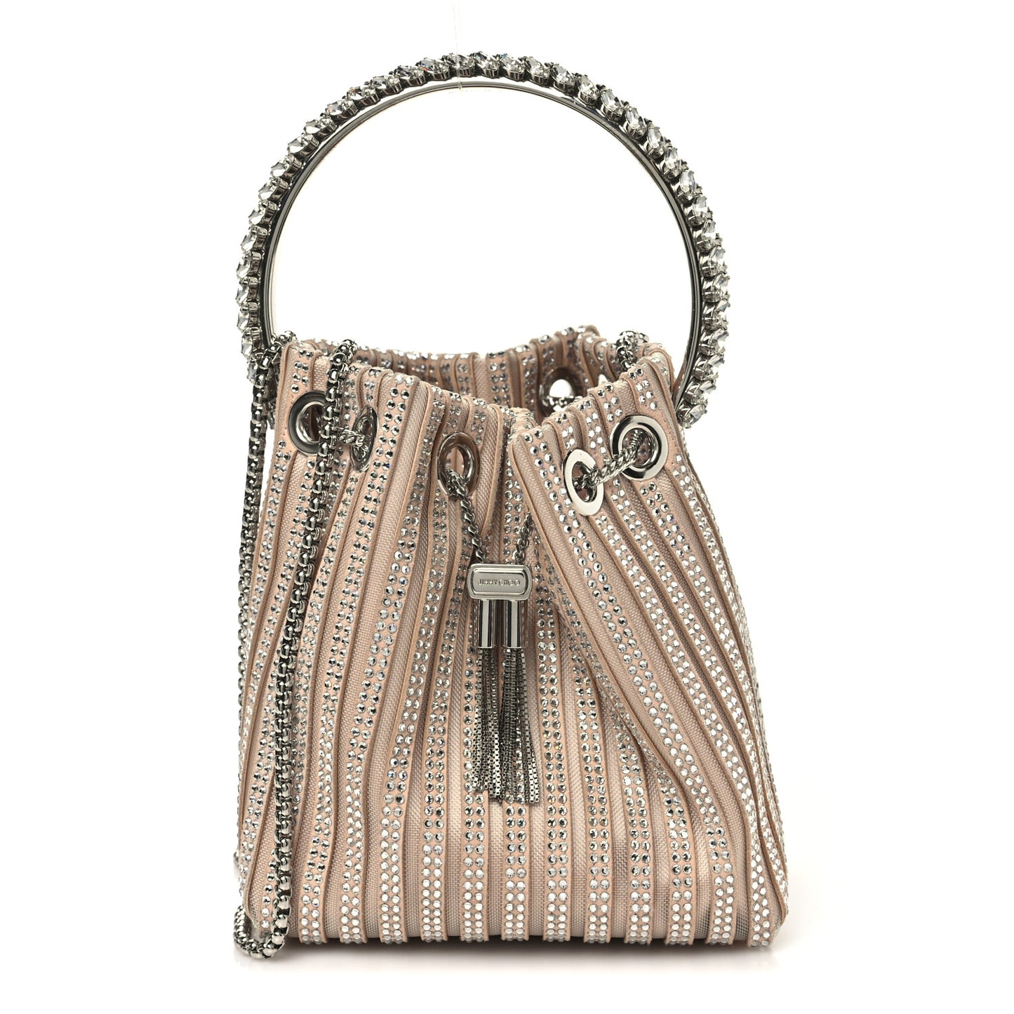Suede Mesh Crystal Embellished Stripe Bon Bon Bucket Bag Macaron Mix