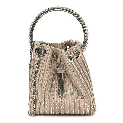 Jimmy Choo Suede Mesh Crystal Embellished Stripe Bon Bon Bucket Bag Macaron Mix 1 of 10