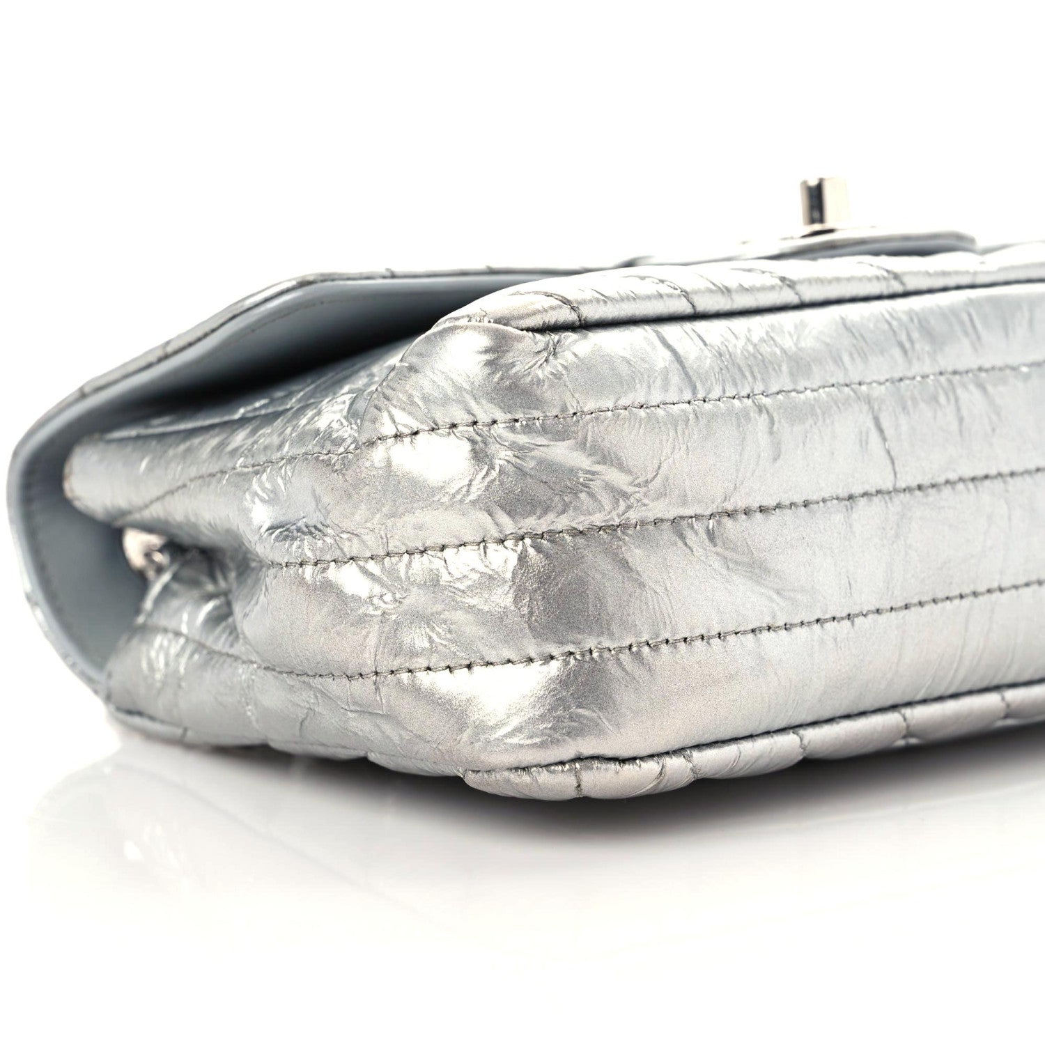 Chanel Patent Metallic Crumpled Calfskin Chevron Quilted Mini Rectangular Flap Silver 4 of 10