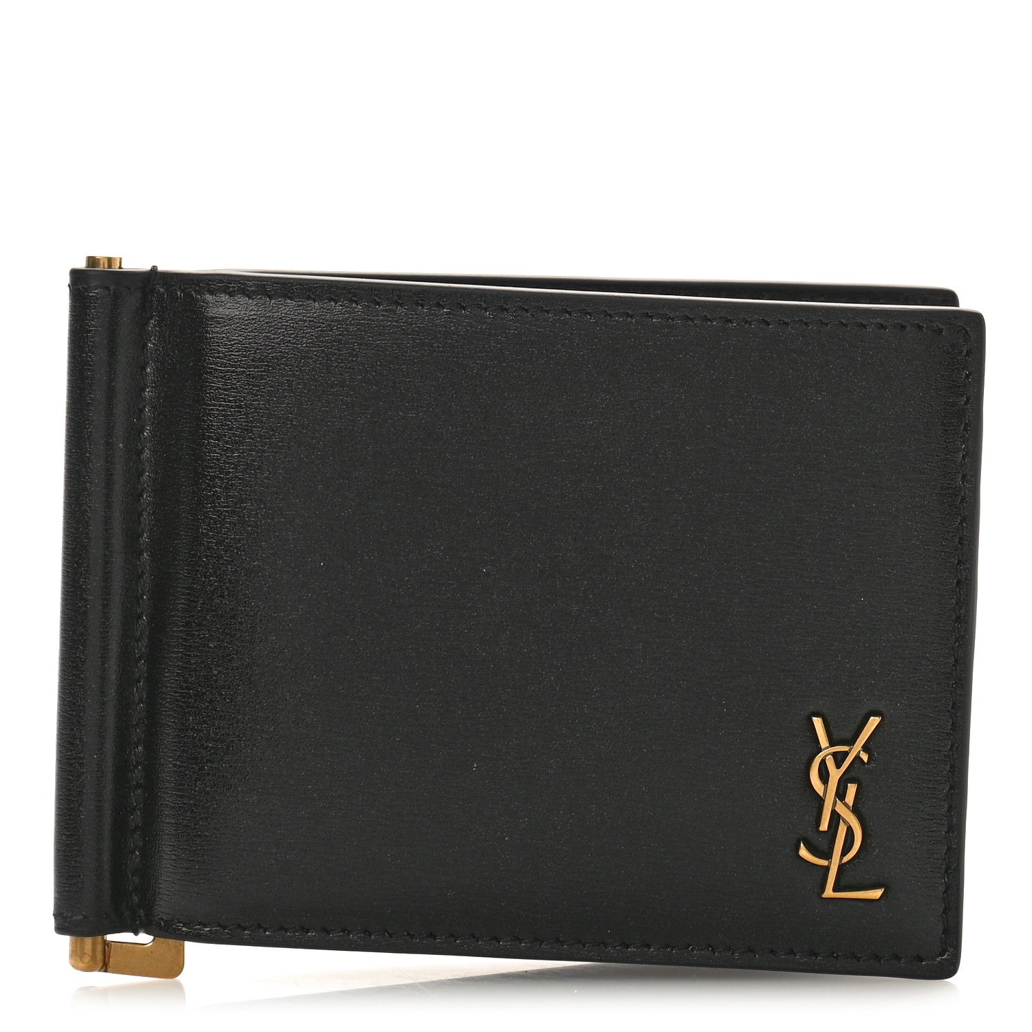 Saint Laurent Shiny Calfskin Tiny Cassandre Bill Clip Wallet Black 1 of 7
