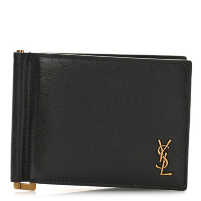 Saint Laurent Shiny Calfskin Tiny Cassandre Bill Clip Wallet Black 1 of 7