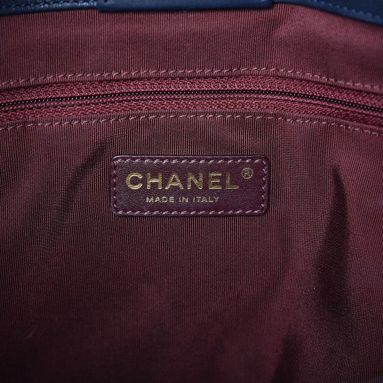 Chanel Iridescent Calfskin Quilted Happy Stitch Shopping Tote Navy Blue 7 of 9