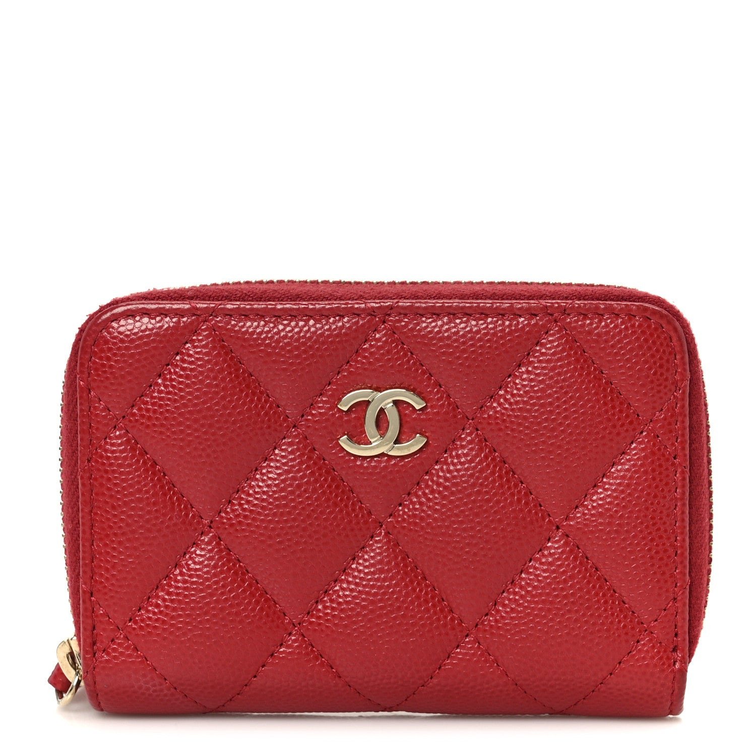 Chanel Caviar Quilted Zip Coin Purse Red 1 of 9