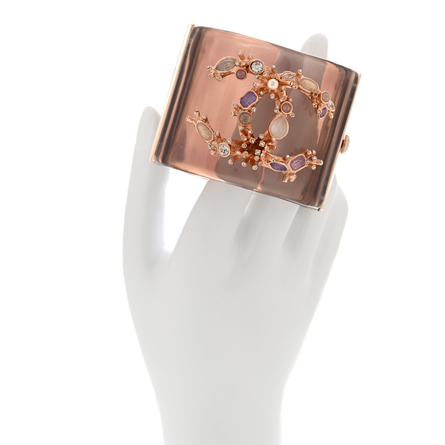 Chanel Lucite Crystal Pearl Gripoix CC Cuff Purple 2 of 5