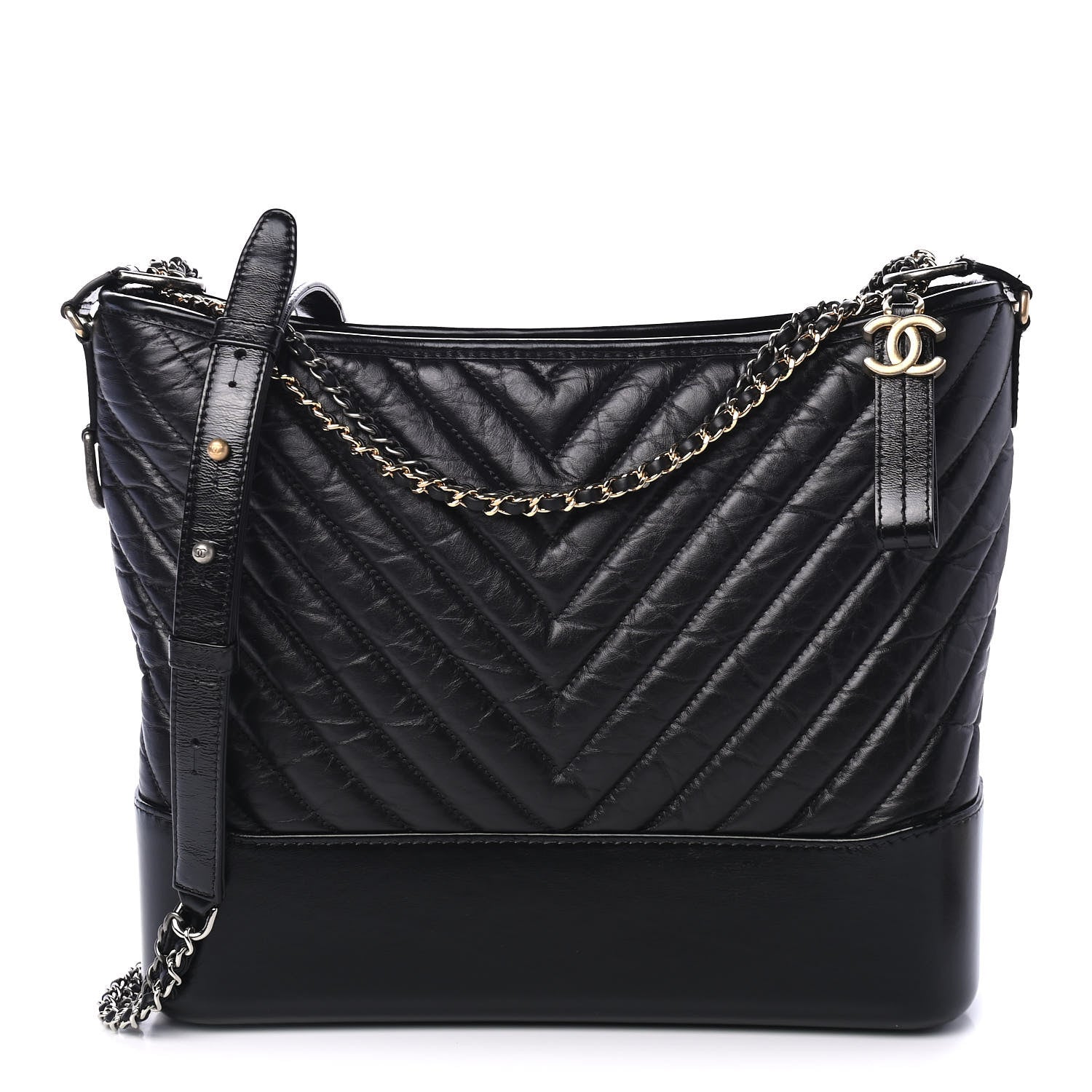 Chanel Aged Calfskin Chevron Quilted Large Gabrielle Hobo Black 1 of 4