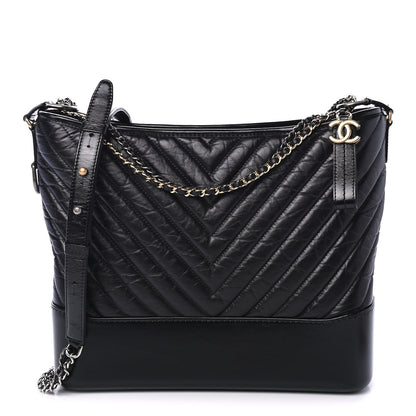 Chanel Aged Calfskin Chevron Quilted Large Gabrielle Hobo Black 1 of 4