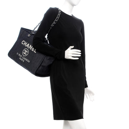 Chanel Denim Large Deauville Tote Dark Blue 2 of 7