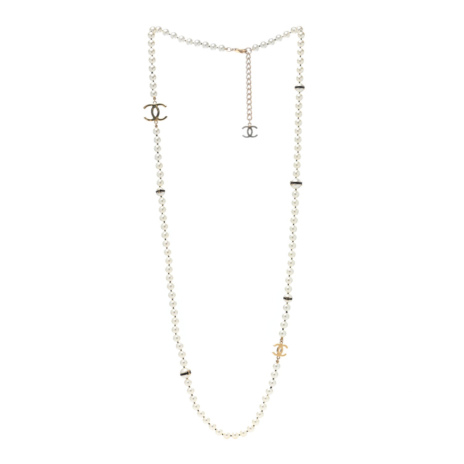 Chanel Pearl Enamel CC Long Necklace Black White Gold 3 of 4