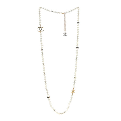 Chanel Pearl Enamel CC Long Necklace Black White Gold 3 of 4