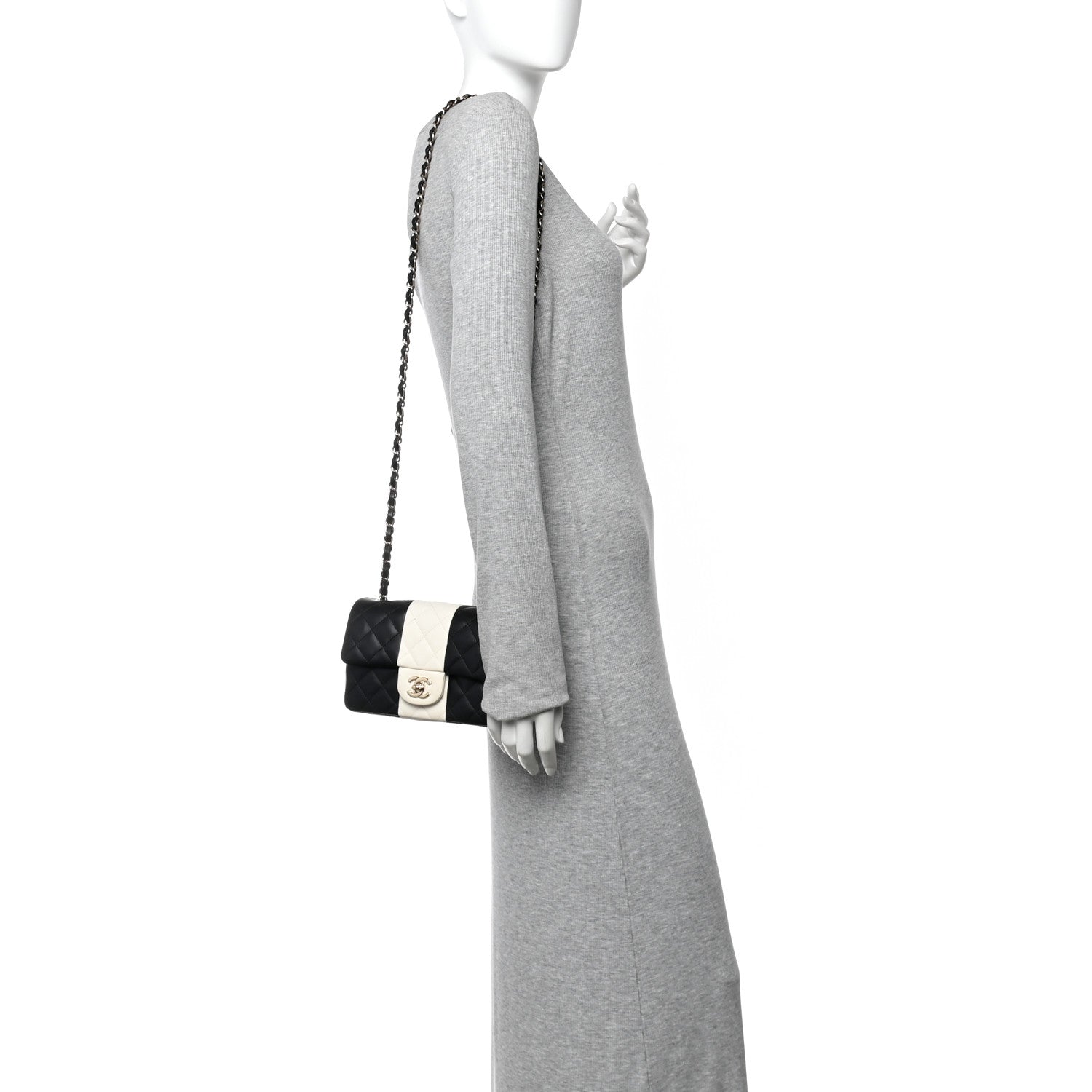 Chanel Lambskin Quilted Mini Rectangular Flap Black White 2 of 14