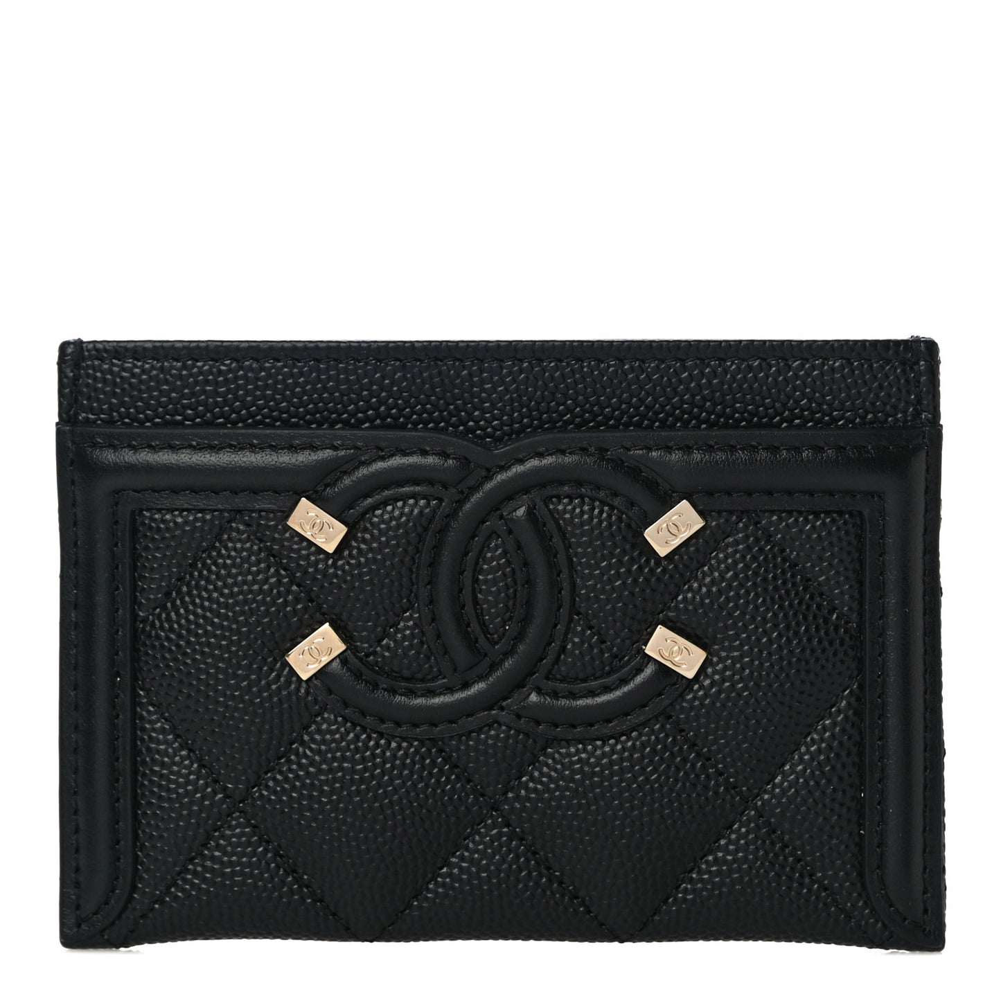Caviar Quilted Filigree Card Holder Black