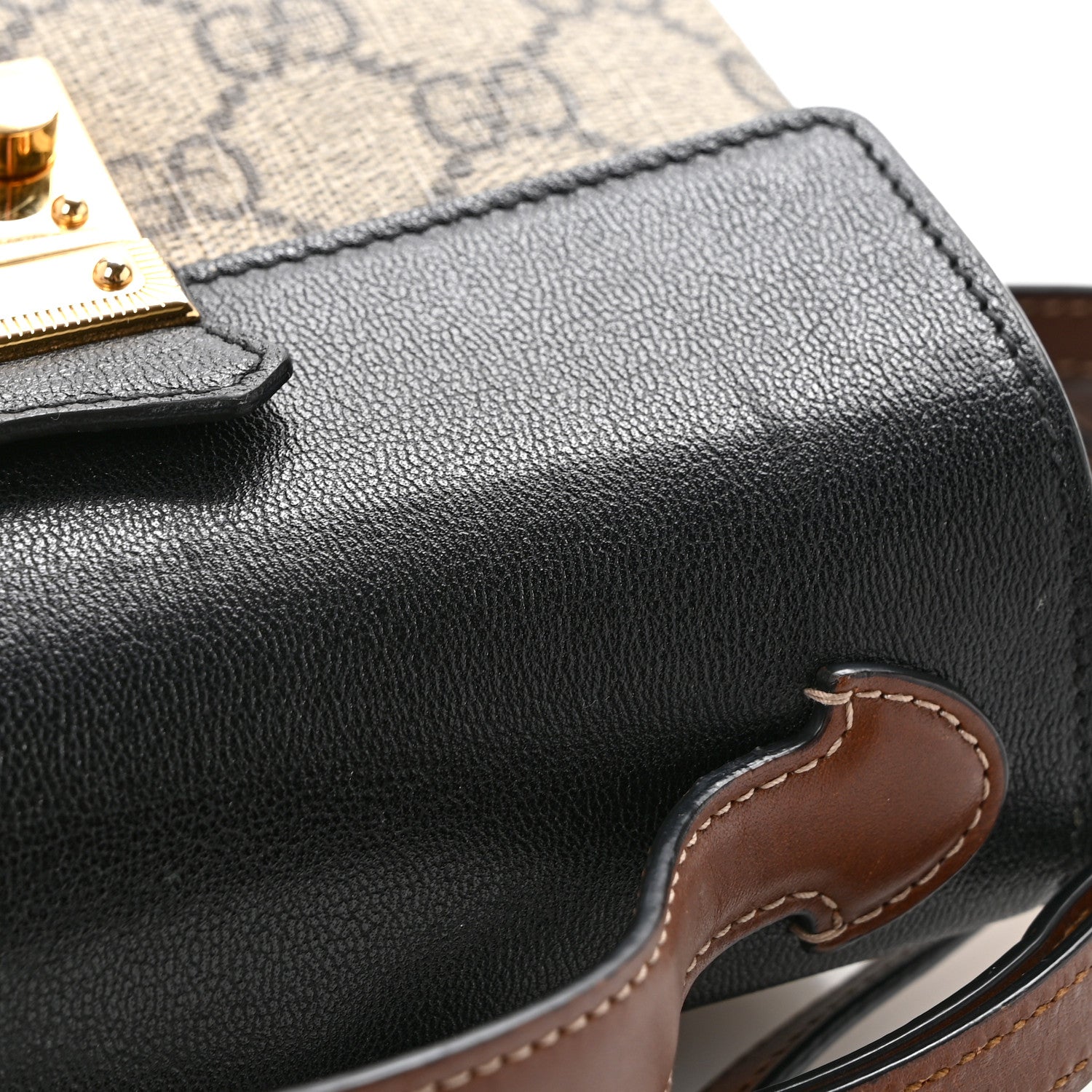 Gucci GG Supreme Monogram Calfskin Mini Padlock Top Handle Shoulder Bag Beige Black Cuir 12 of 14