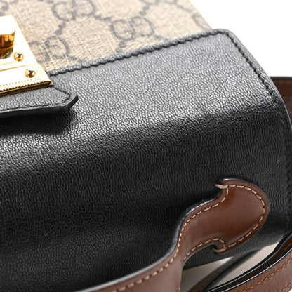 Gucci GG Supreme Monogram Calfskin Mini Padlock Top Handle Shoulder Bag Beige Black Cuir 12 of 14