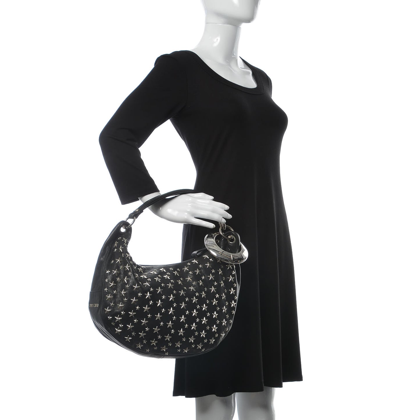 Metallic Calfskin Star Studded Sky Hobo Black