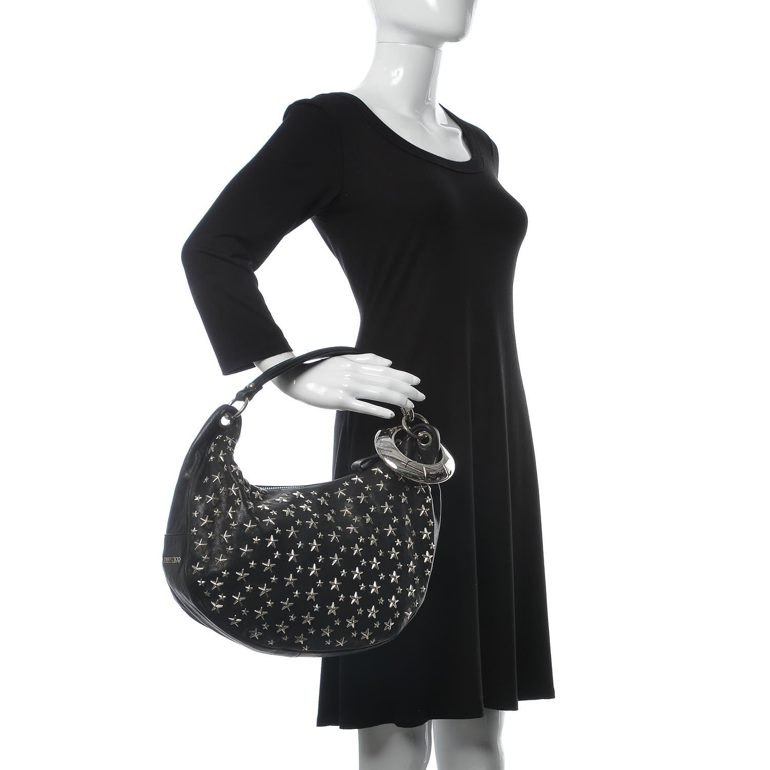 Jimmy Choo Metallic Calfskin Star Studded Sky Hobo Black 2 of 7