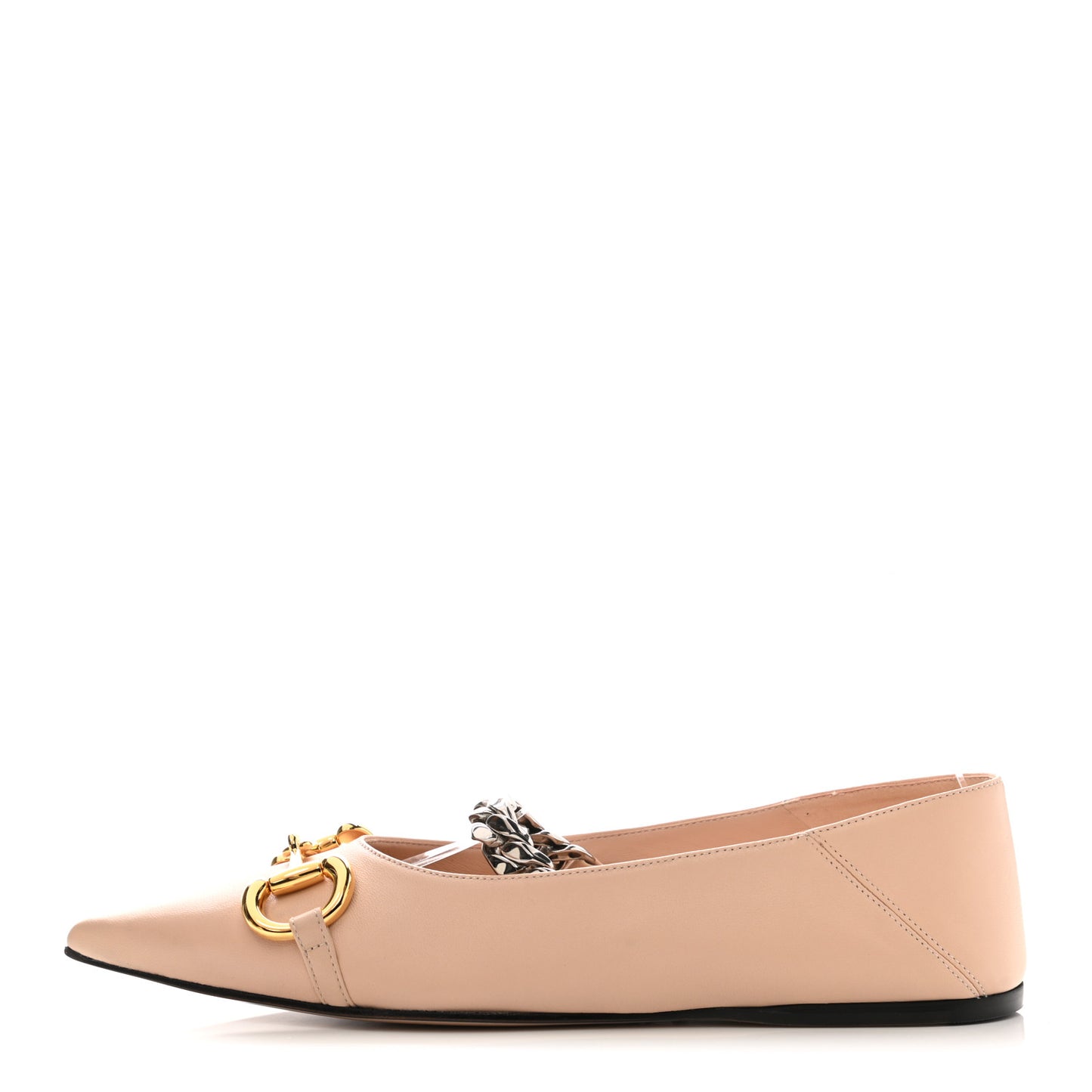 Nappa Lumiere Deva Horsebit Chain Embellished Flats 37.5 Skin Rose