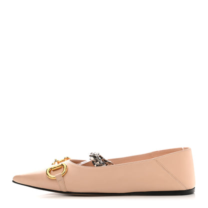 Gucci Nappa Lumiere Deva Horsebit Chain Embellished Flats 37.5 Skin Rose 1 of 9
