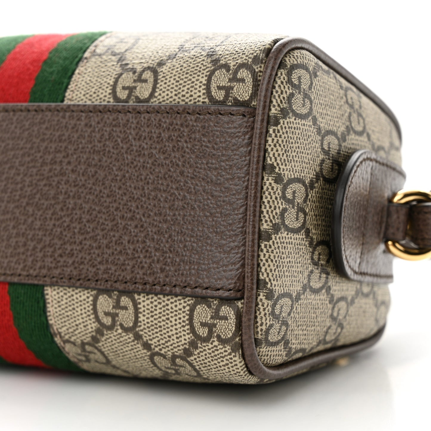 GG Supreme Monogram Textured Dollar Calfskin Web Super Mini Ophidia Top Handle Bowler Bag Beige Ebony New Acero