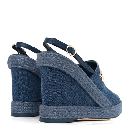 Chanel Washed Denim Braided Cord Wedge Sandals 36 Blue 4 of 9