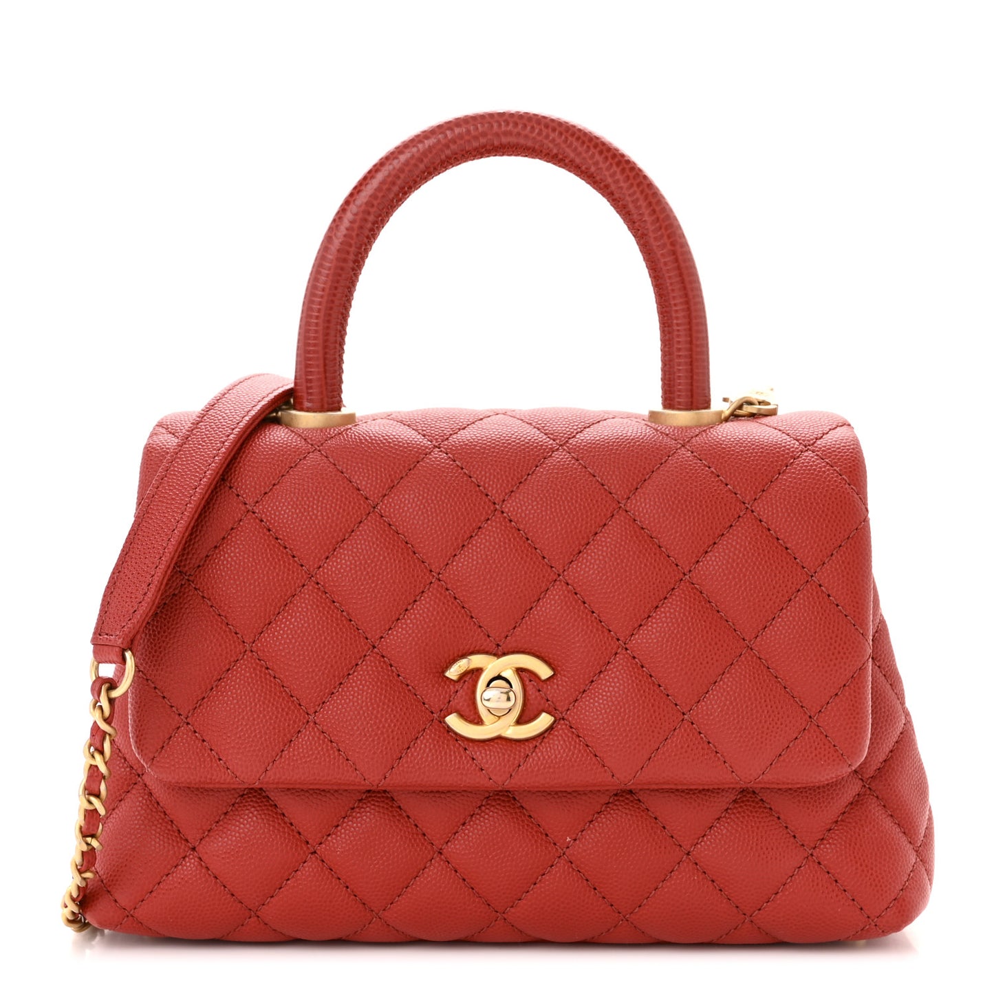 Caviar Lizard Embossed Quilted Mini Coco Handle Flap Red