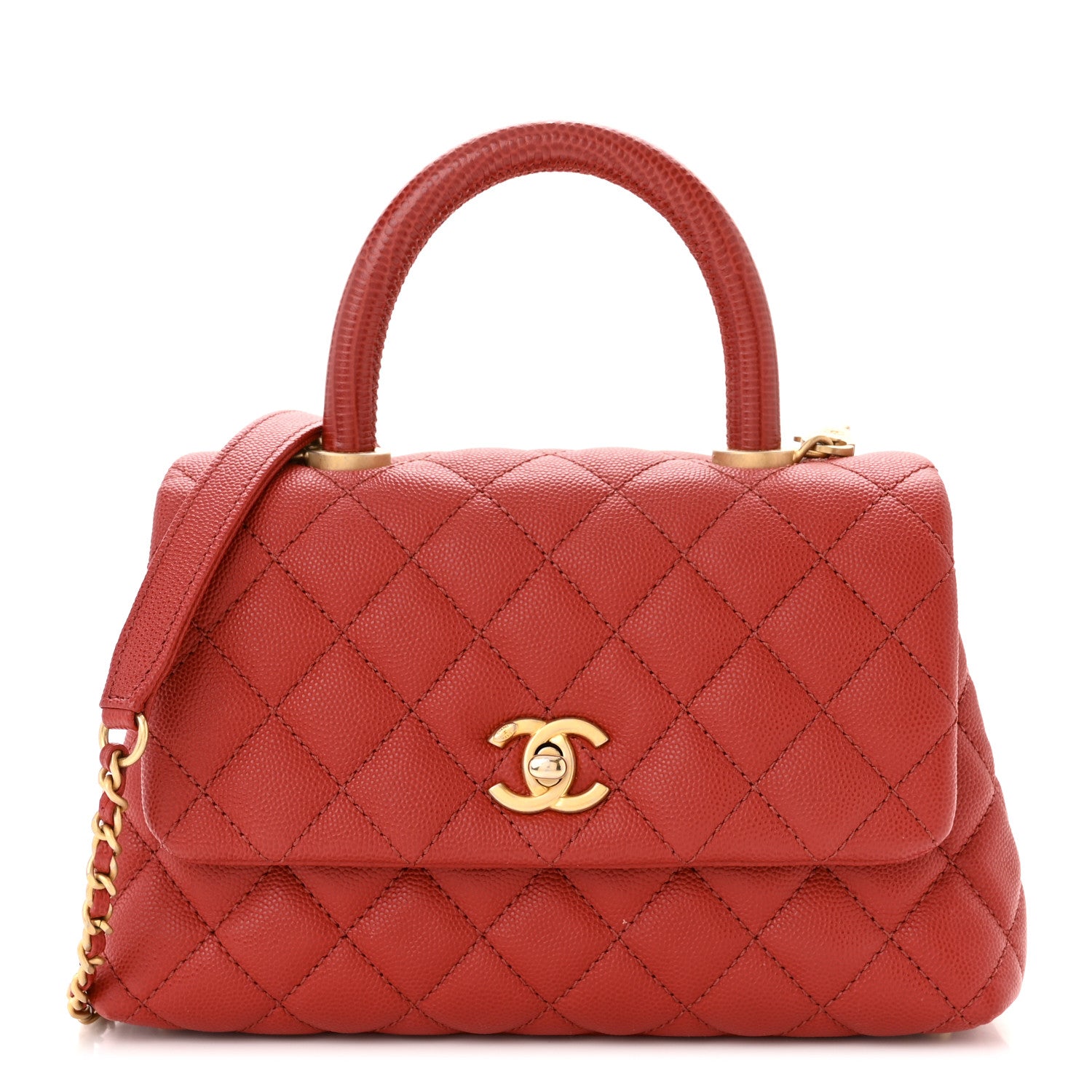 Chanel Caviar Lizard Embossed Quilted Mini Coco Handle Flap Red 1 of 12