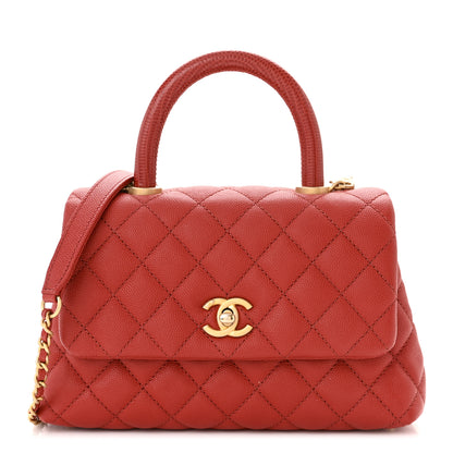 Chanel Caviar Lizard Embossed Quilted Mini Coco Handle Flap Red 1 of 12
