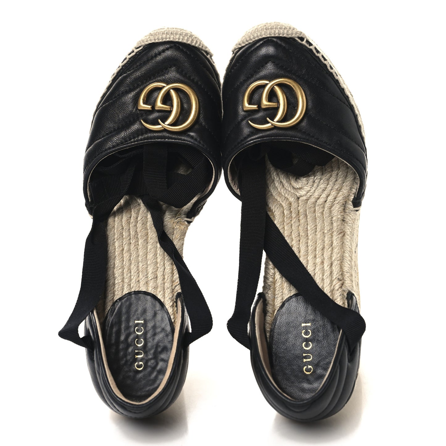 Nappa Matelasse GG Marmont Ankle Wrap Platform 35/120mm Espadrille Wedges 38.5 Black