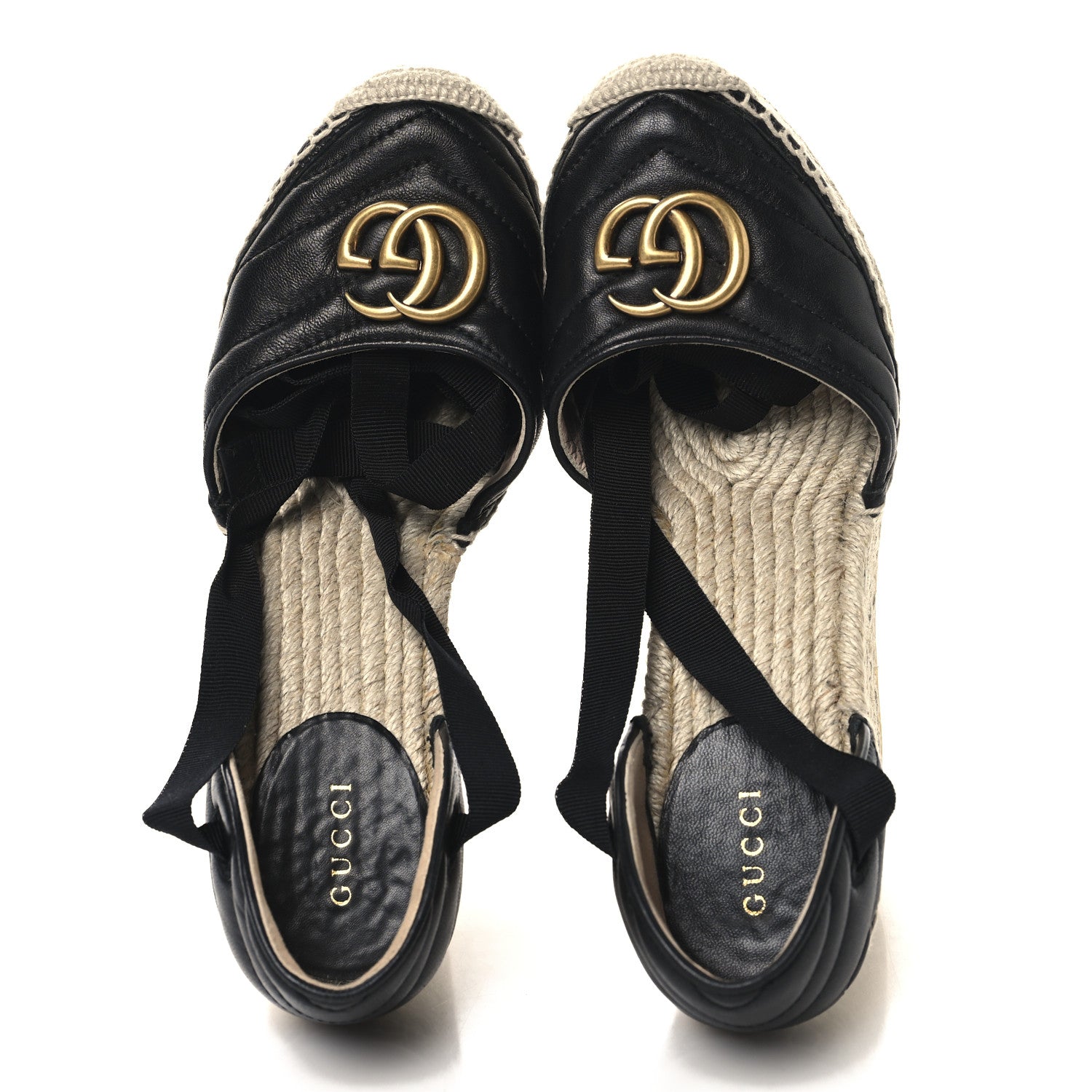 Gucci Nappa Matelasse GG Marmont Ankle Wrap Platform 35/120mm Espadrille Wedges 38.5 Black 2 of 10