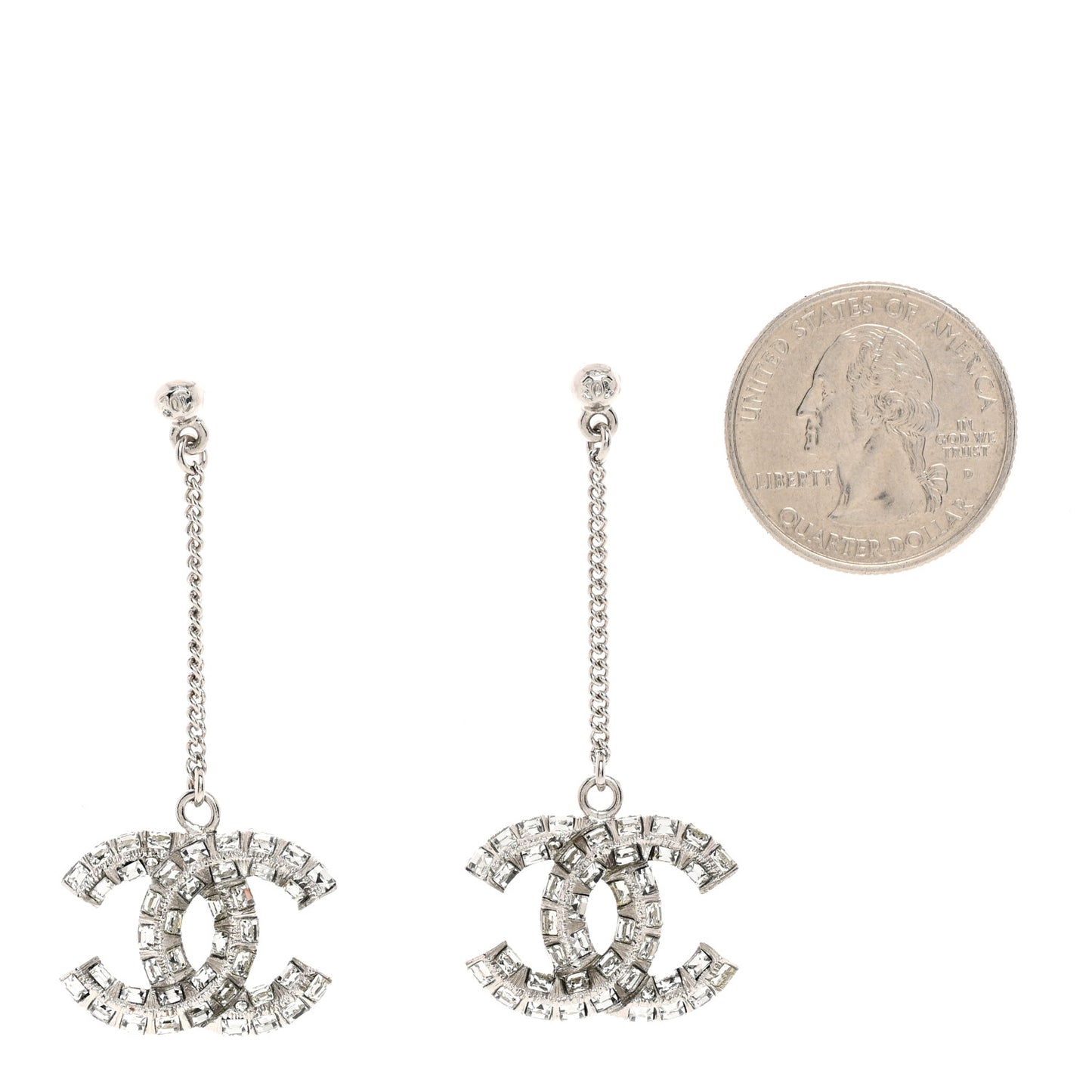 Baguette Crystal CC Drop Earrings Silver