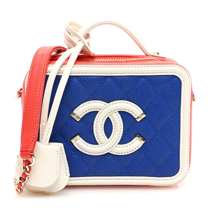 Chanel Caviar Quilted Small CC Filigree Vanity Case Blue White Red 1 of 10