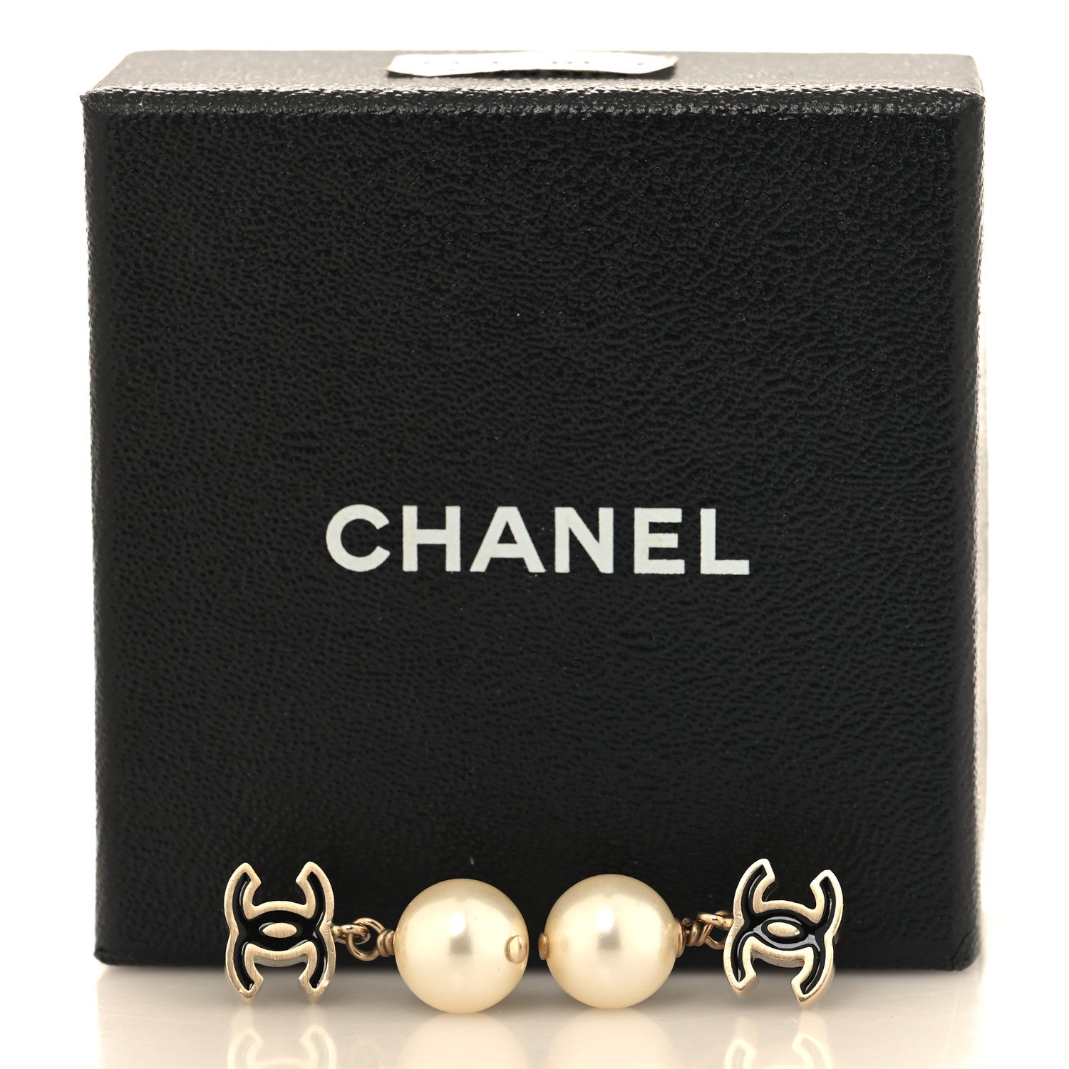 Chanel Pearl Enamel CC Drop Earrings Black Gold 5 of 5