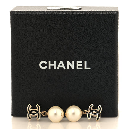 Chanel Pearl Enamel CC Drop Earrings Black Gold 5 of 5